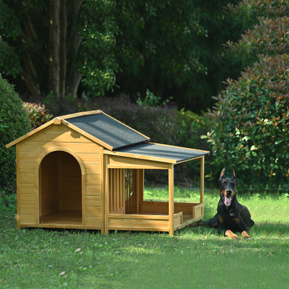 Large Wooden Dog House - 60" Cabin with Covered Porch