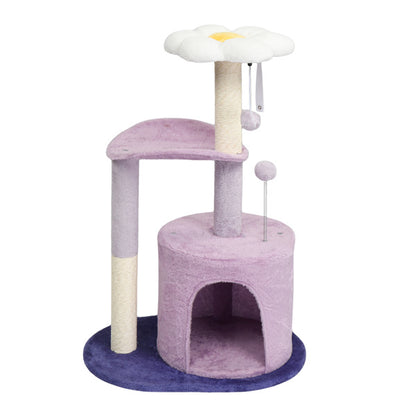 Cat Tree 33" - Multi-Level Purple Tower with Curved Perch
