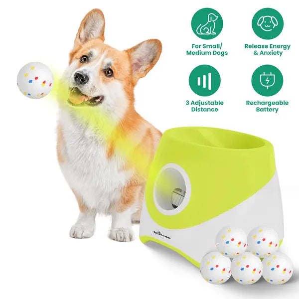 Dog Ball Launcher Automatic - Rechargeable 3 Distances 6 Balls