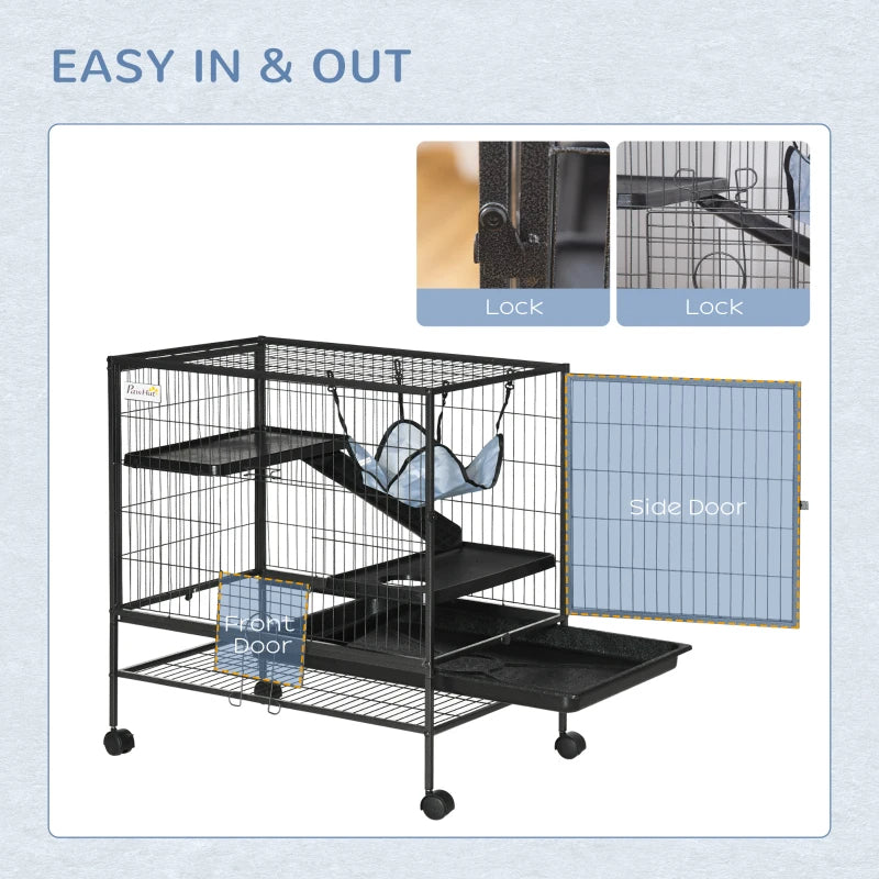 Small Animal Cage - 3-Tier Rolling with Wheels & Ramp - Purrfect Pet Haven