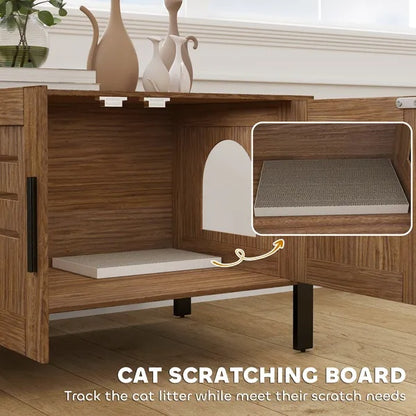 Cat Litter Box Enclosure with Tall Legs - Dark Brown Scratching Cabinet
