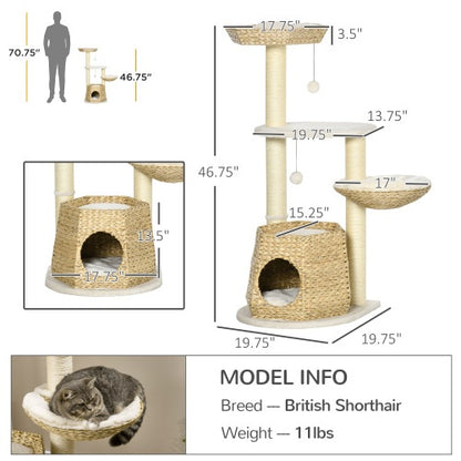 47 Inch Cat Tree Activity Center - Natural