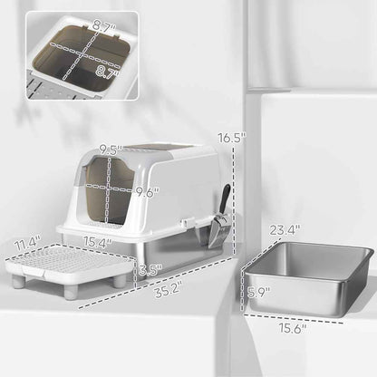 Cat Litter Box Enclosed - Stainless Steel Odor Control