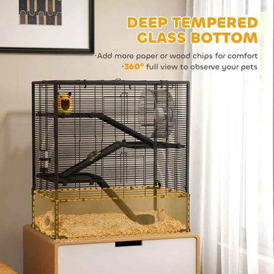 Large Hamster Cage - 4 Tier Deep Tempered Glass Bottom