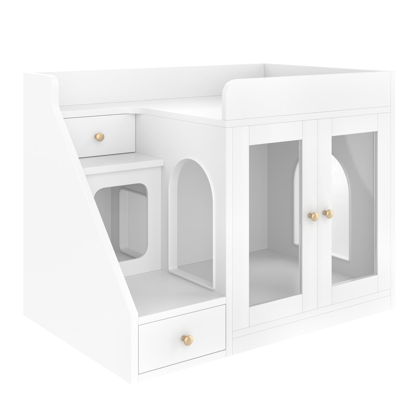 Cat Litter Box Enclosure with Light - Furniture with 2 Storage Drawers