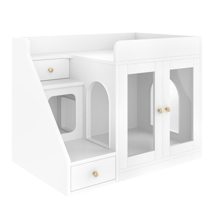 Cat Litter Box Enclosure with Light - Furniture with 2 Storage Drawers