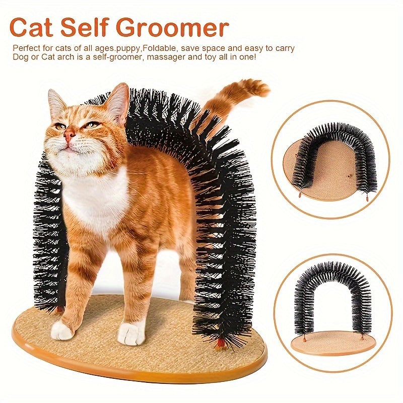 Cat Arch Self Groomer Cat Massager Toy, Interactive Cat Hair Removal Brush With Scratching Pad Toy For Indoor Cats - 0