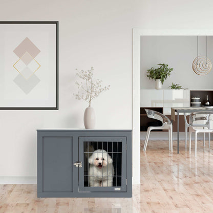 Dog Crate End Table Furniture - Metal Double Door Cage For Small Medium Dogs