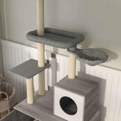 Cat Tree Floor to Ceiling with Litter Box - 2 in 1 Condo