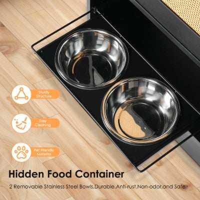Pet Feeding Station Storage Cabinet with 2 Elevated Dog Bowls - Premium Hidden Feeder