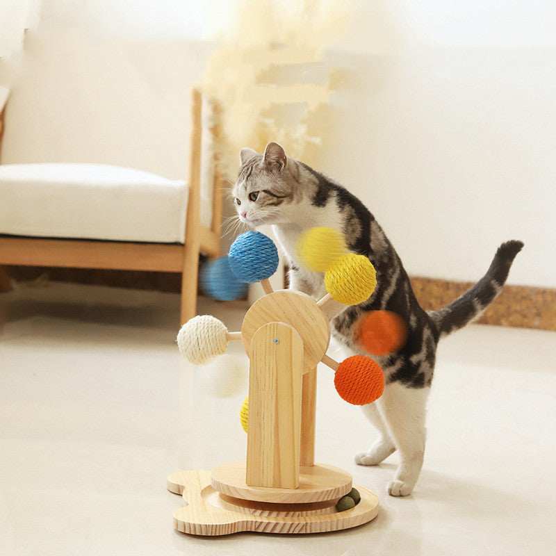 Interactive Wooden Cat Scratch Toy with Rotating Balls - Purrfect Pet Haven