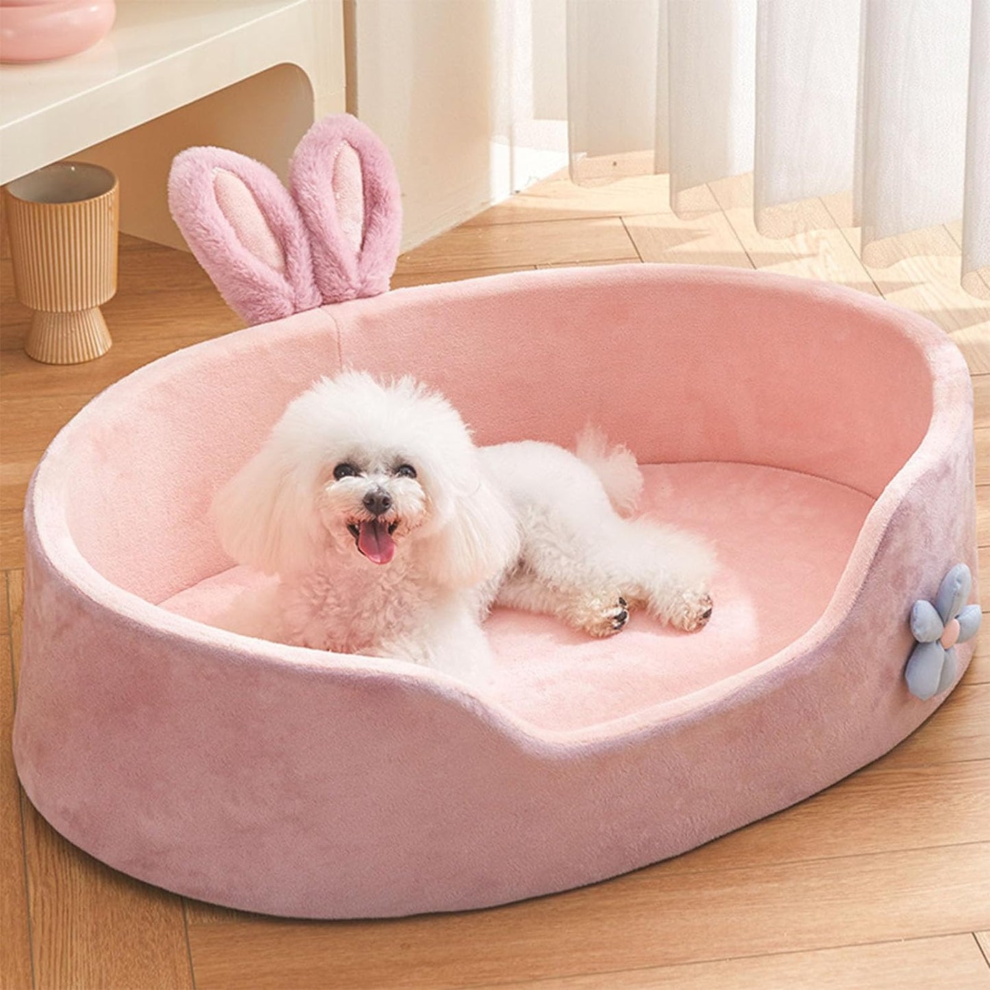 Pink Princess Pet Bed - Rabbit Ear Calming Cushion