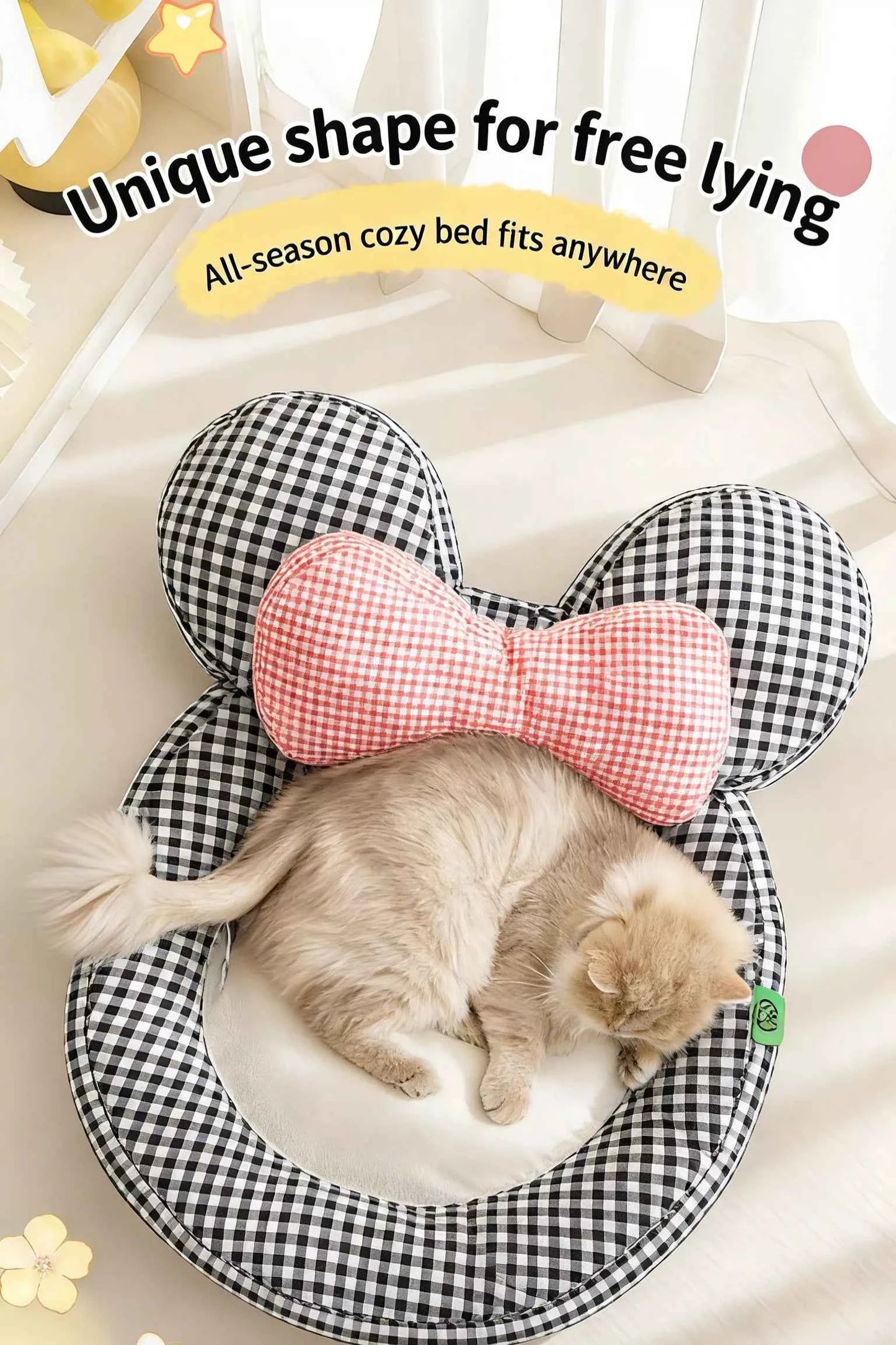 Cartoon Plaid Design Pet Mat with Bow