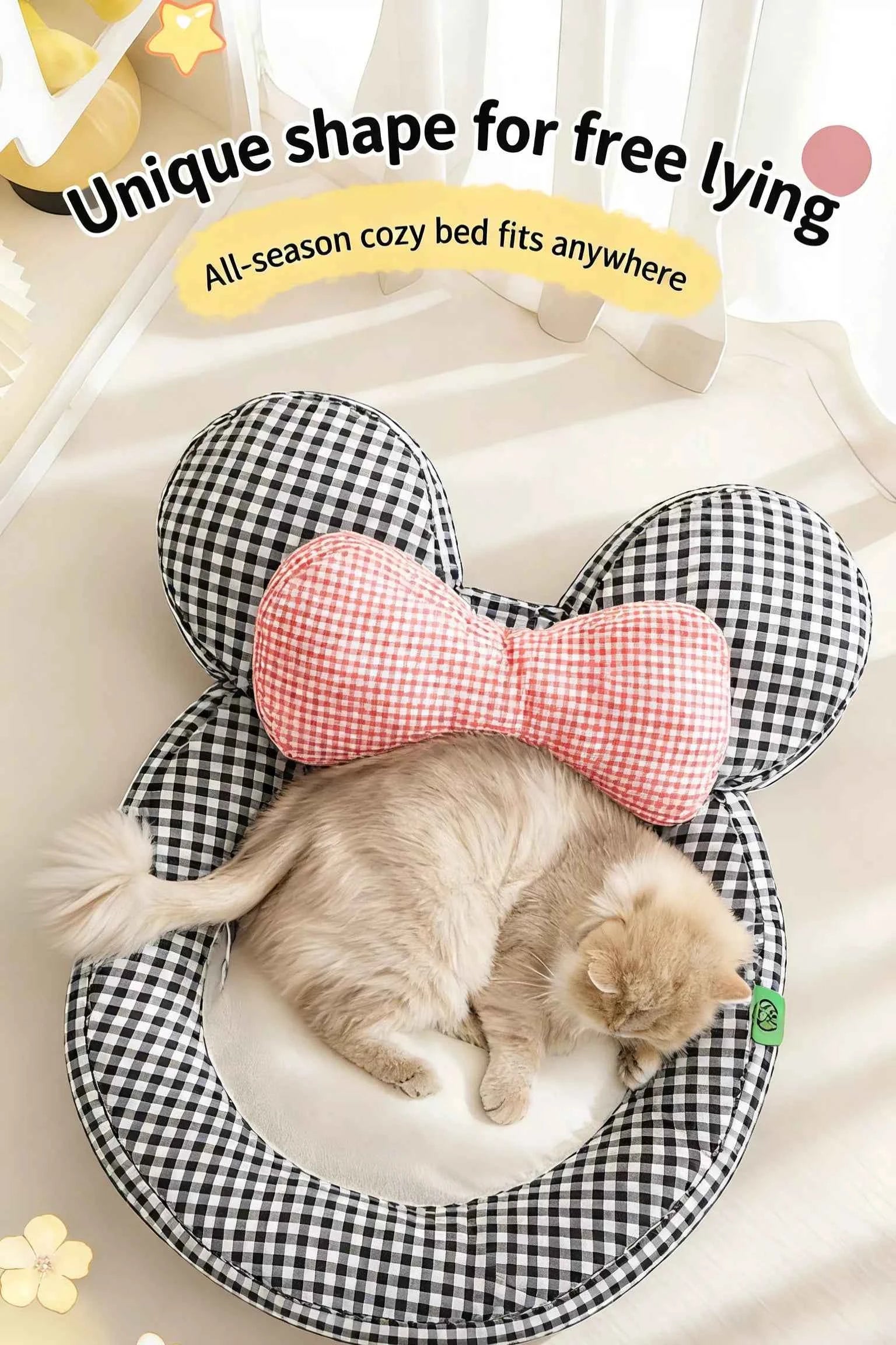 Cartoon Plaid Design Pet Mat with Bow