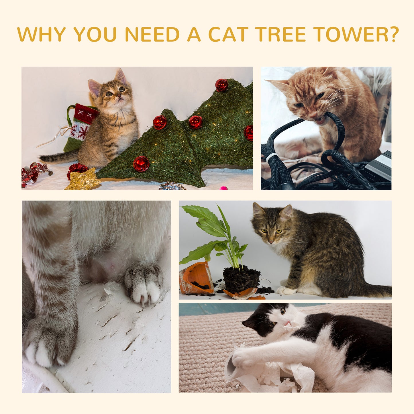 Floor Standing Cat Tree - Height Adjustable 94.5" Climbing Tower
