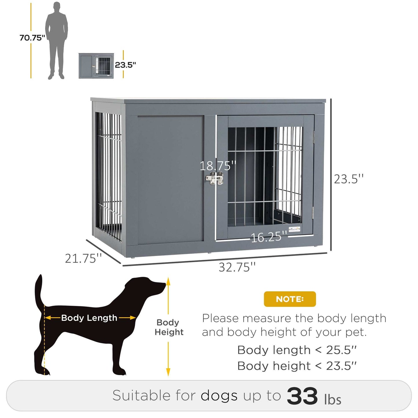 Dog Crate End Table Furniture - Metal Double Door Cage For Small Medium Dogs