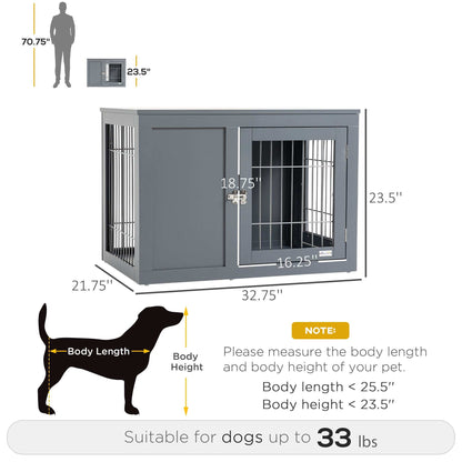 Dog Crate End Table Furniture - Metal Double Door Cage For Small Medium Dogs