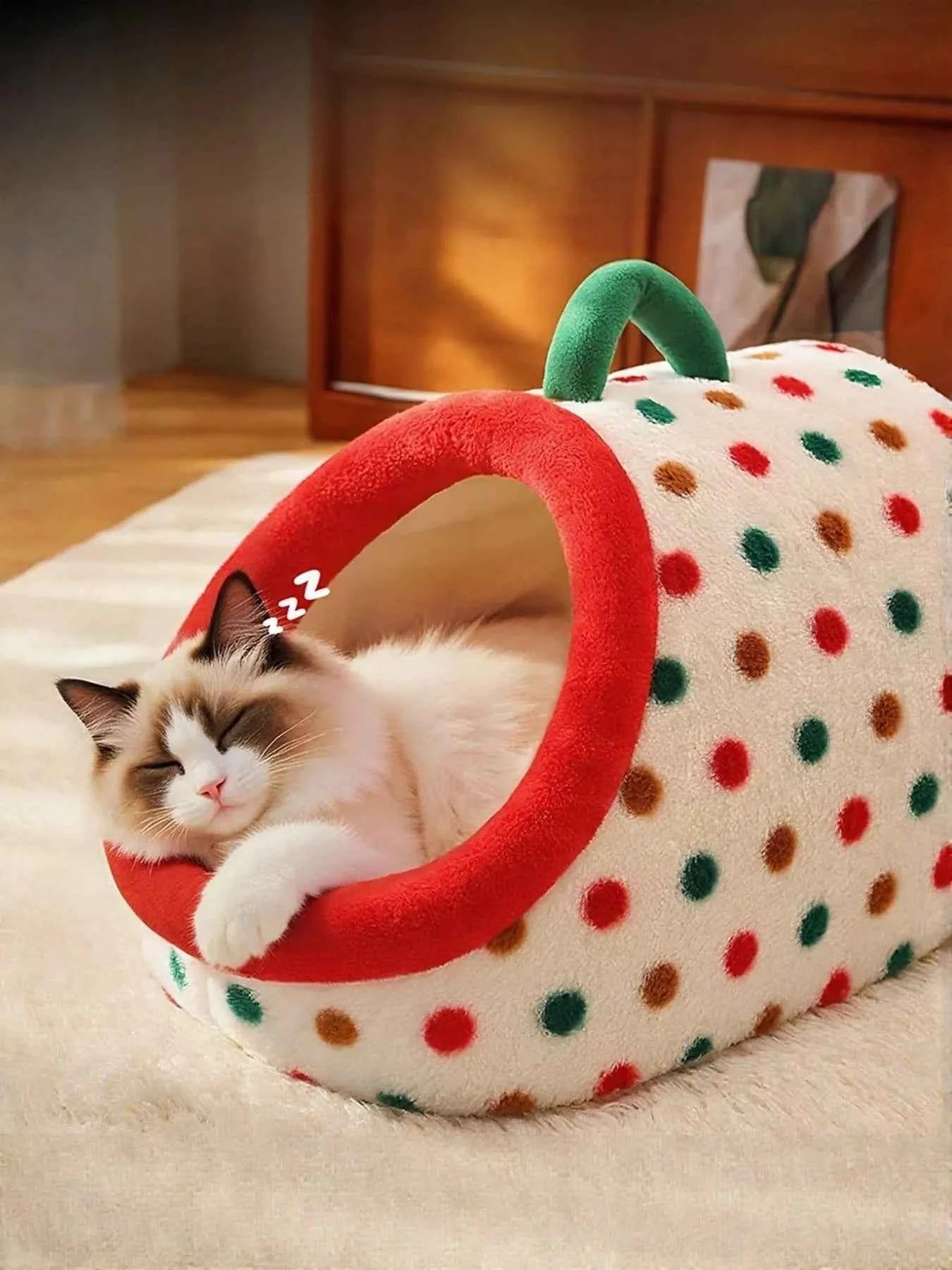 Cozy Polka Dot Pet Nest with Handle