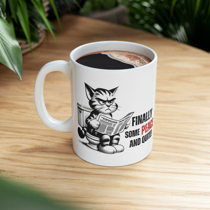 Funny Cat Ceramic Mug – "Finally Some Peace and Quiet!" – Perfect Gift for Cat Lovers | Purrfect Pet Haven
