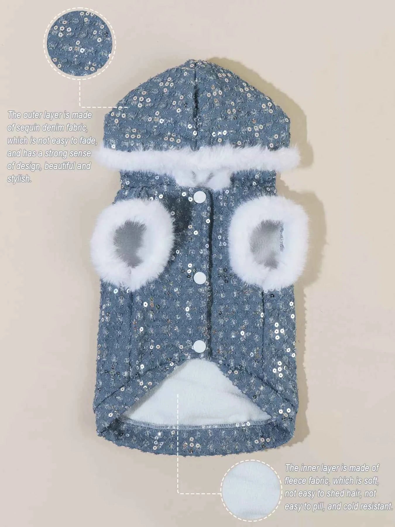 Sequin Pet Coat with Fur Trim