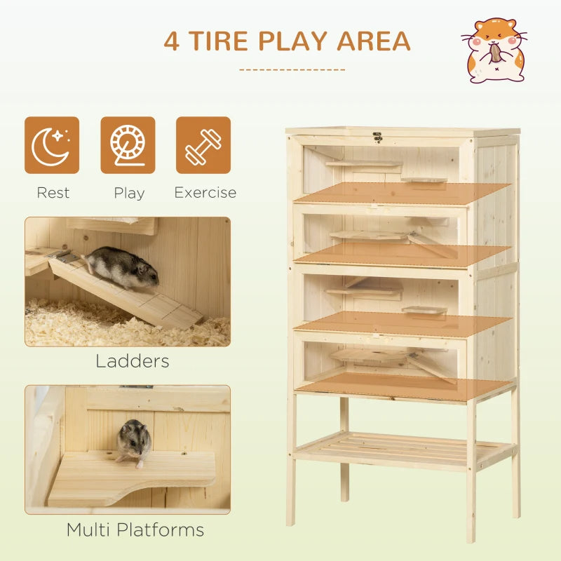 5-Tier Wooden Hamster Cage Mice Habitat Rat Habitat With Openable Top, Front Door And Storage Shelf - Purrfect Pet Haven