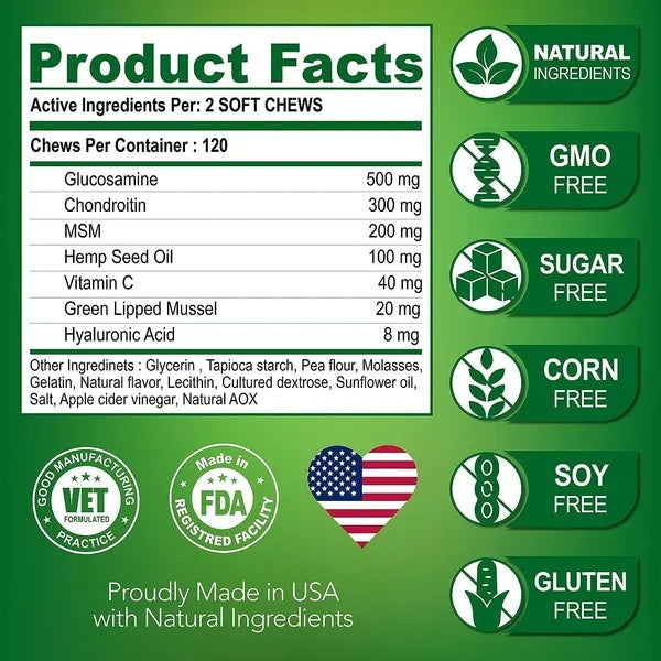 Glucosamine for Dogs - Hip & Joint Supplement 240 Chews - Purrfect Pet Haven