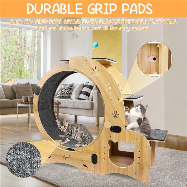 Wooden cat climbing frame with durable grip pads in a living room setting