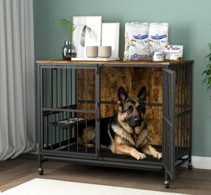 Multifunctional Furniture Crate Dog Cage with Removable Trays and Feeding Station