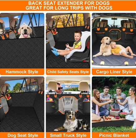 Adjustable Hard Bottom Dog Car Seat Backrest with Window & Storage Pockets