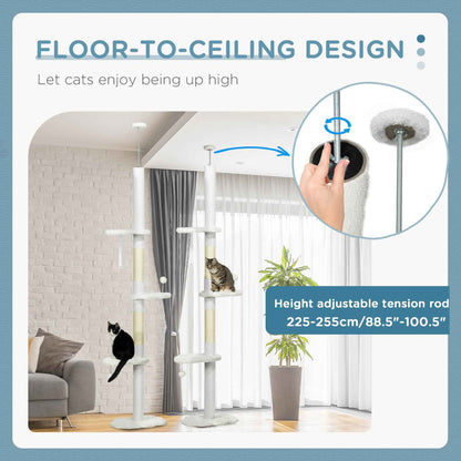  8.4' Floor to Ceiling Cat Tree, Adjustable Height, White