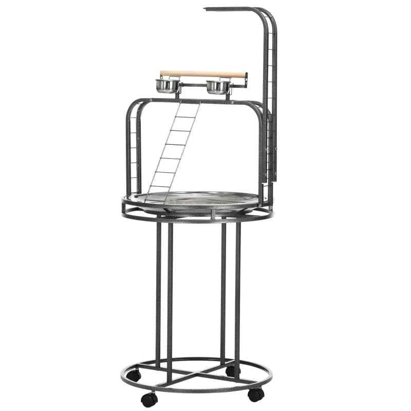 PawHut Parrot Stand Large Bird Perch Stand With Toy Hook  3 Ladders, Parrot Perch, Bird Wooden Stand, Gray