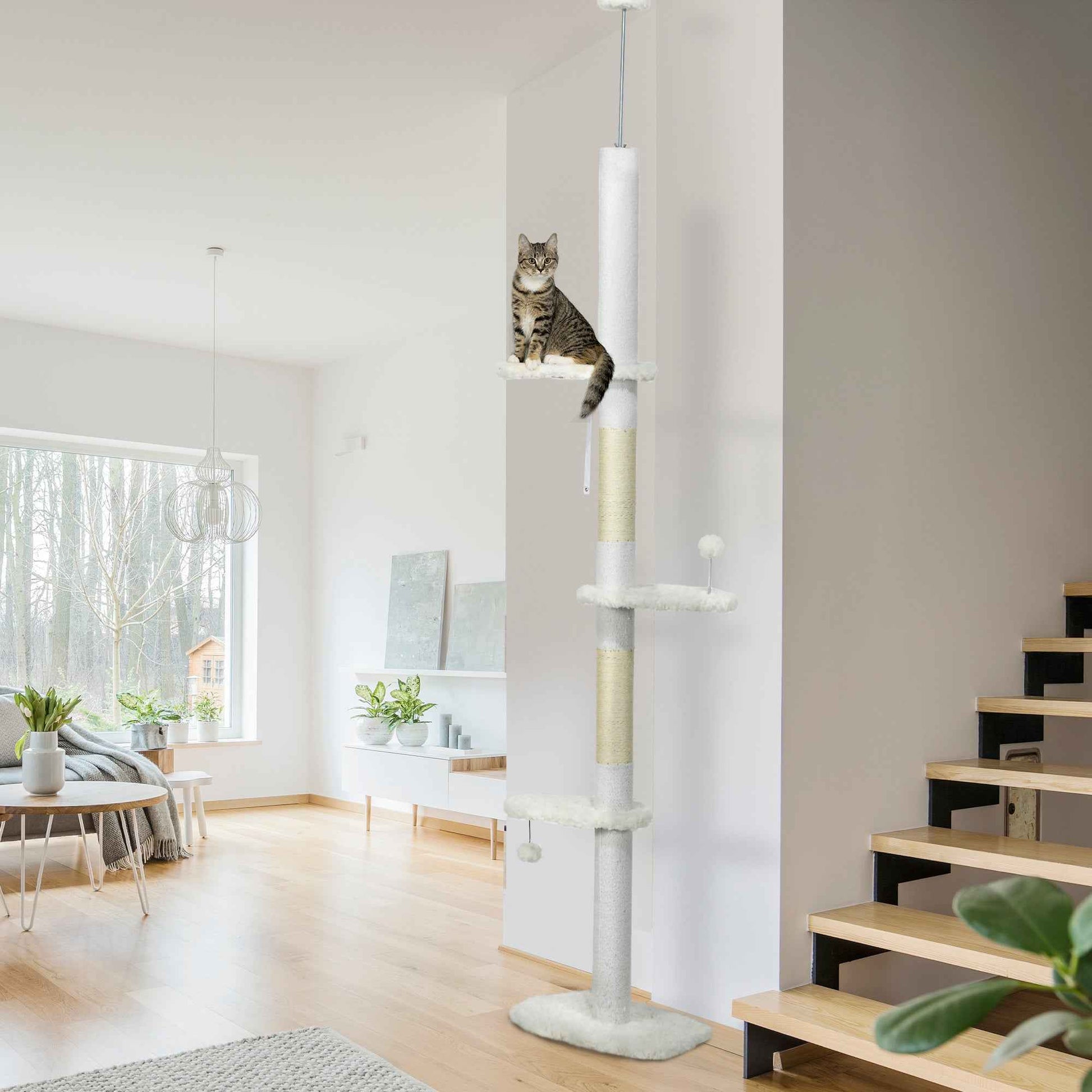  8.4' Floor to Ceiling Cat Tree, Adjustable Height, White