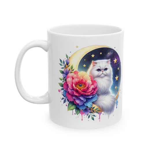 Whimsical Floral Cat Ceramic Mug - 11oz & 15oz