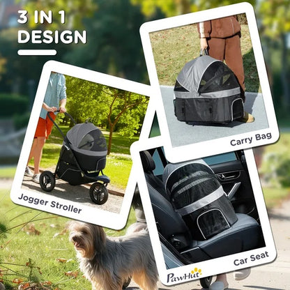 3 In 1 Pet Jogging Stroller - Small Dogs Cats Detachable Carrier