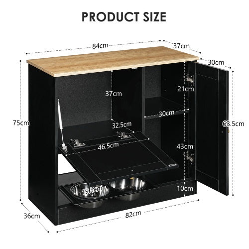 Elevated Dog Bowl Stand - 2 Bowls with Storage Cabinet