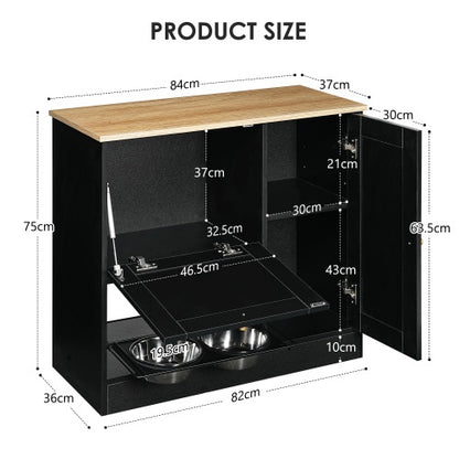 Elevated Dog Bowl Stand - 2 Bowls with Storage Cabinet