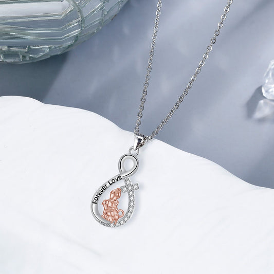 Love Heart Pendant Girl With Dog Necklace