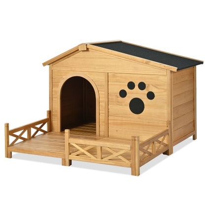 48" Wooden Dog House with Porch - Water-Resistant Asphalt Roof Kennel