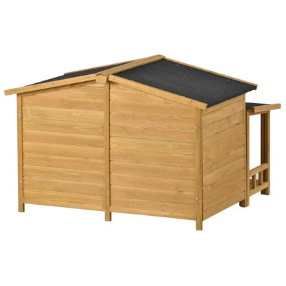 Large Wooden Dog House with Porch - Outdoor Hut Style Kennel