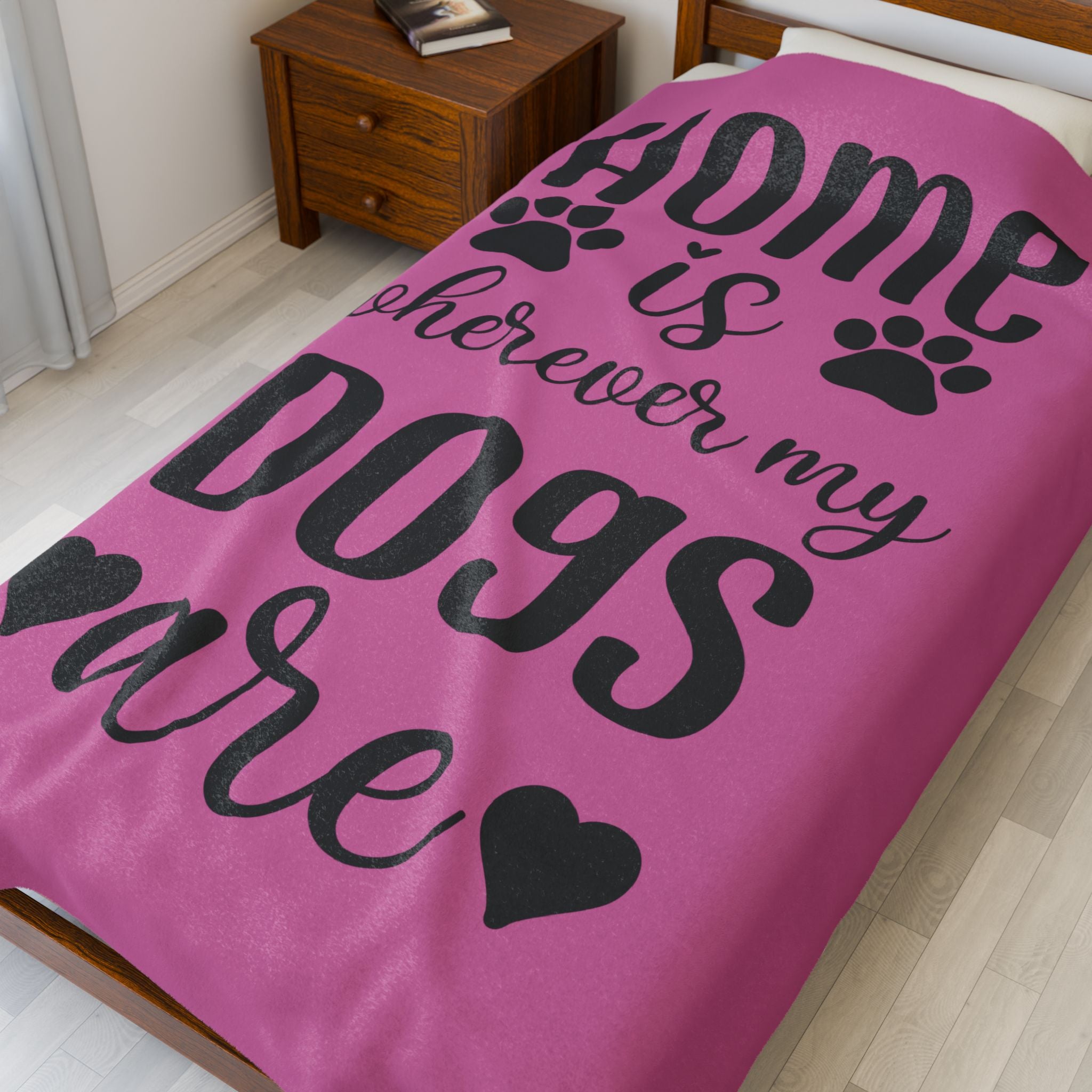 Cozy Pet Lover's Blanket - "Home is Wherever My Dogs Are" - Velveteen Plush