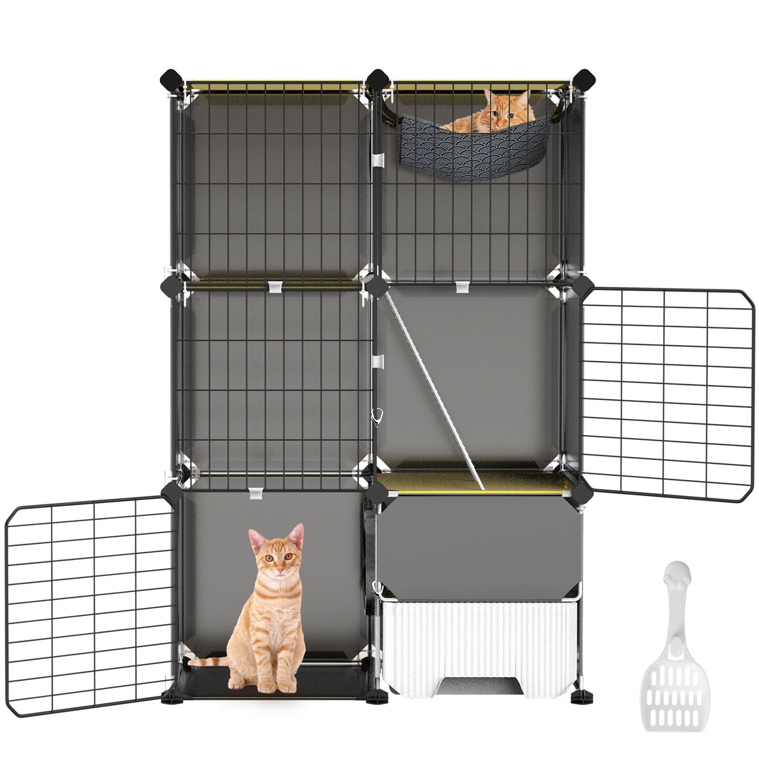 3 Tier Cat Cage Indoor With Litter Box Hammock Detachable Metal Wire Cat Kennel Cat House Cat Enclosure With Ladder For 1-2 Kittens - Purrfect Pet Haven