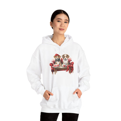 Christmas Puppies Hoodie - Festive Dogs on Sofa Holiday Sweatshirt