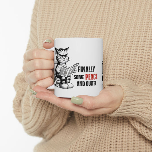 Funny Cat Ceramic Mug – "Finally Some Peace and Quiet!" – Perfect Gift for Cat Lovers | Purrfect Pet Haven