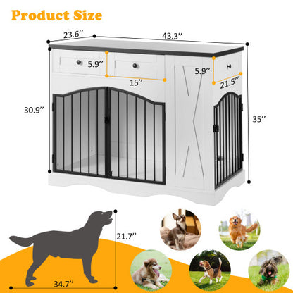 Farmhouse Dog Crate Furniture - 43.3 Inch