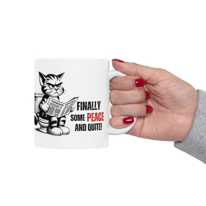 Funny Cat Ceramic Mug – "Finally Some Peace and Quiet!" – Perfect Gift for Cat Lovers | Purrfect Pet Haven