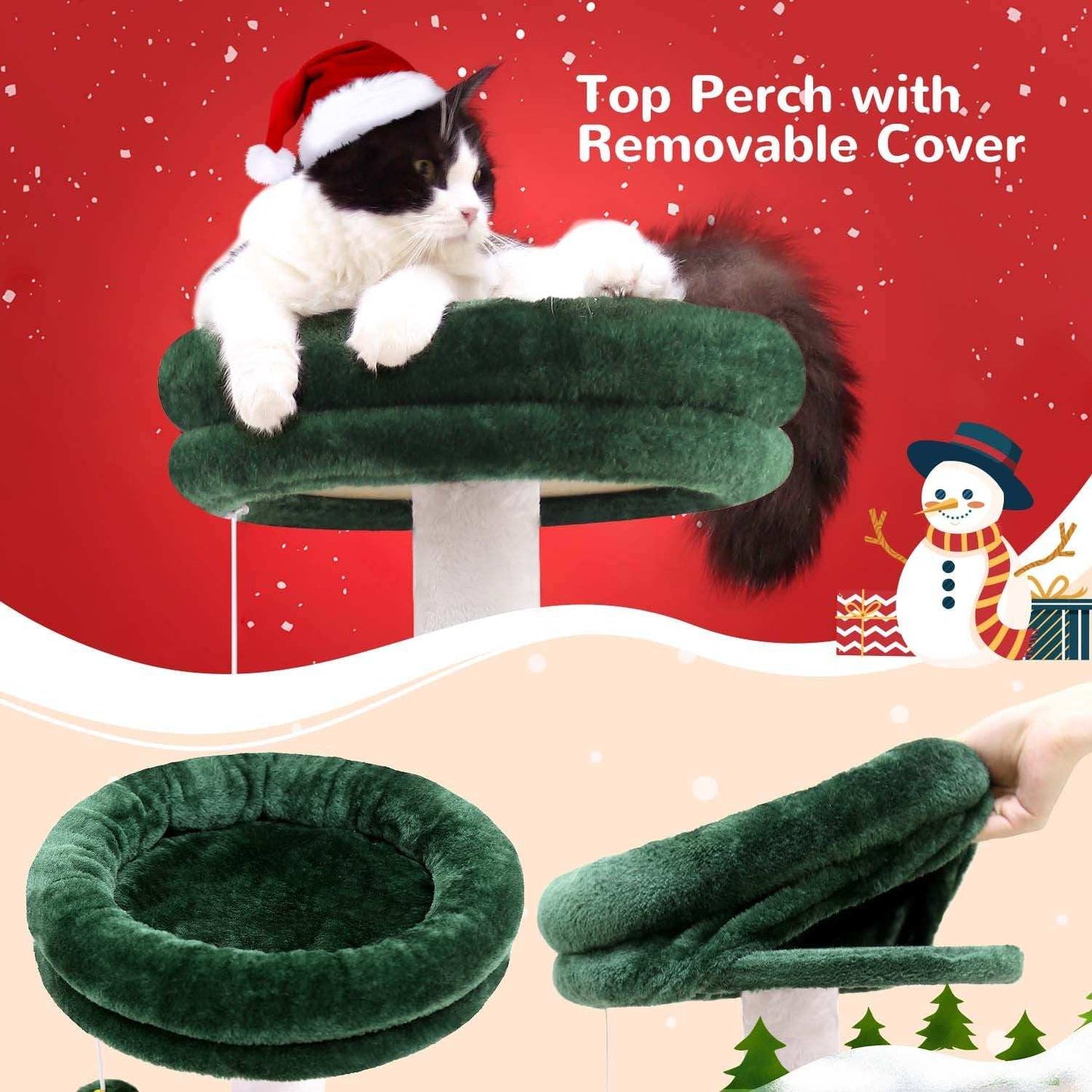 33 Inch Christmas Style Cat Climbing Frame - Festive Holiday Cat Tree Tower