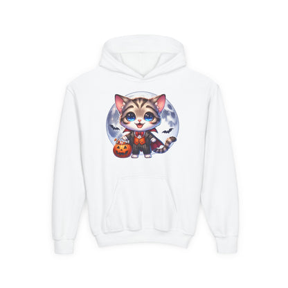 Adorable Cat Halloween Hoodie - Youth Spooky Season Sweatshirt