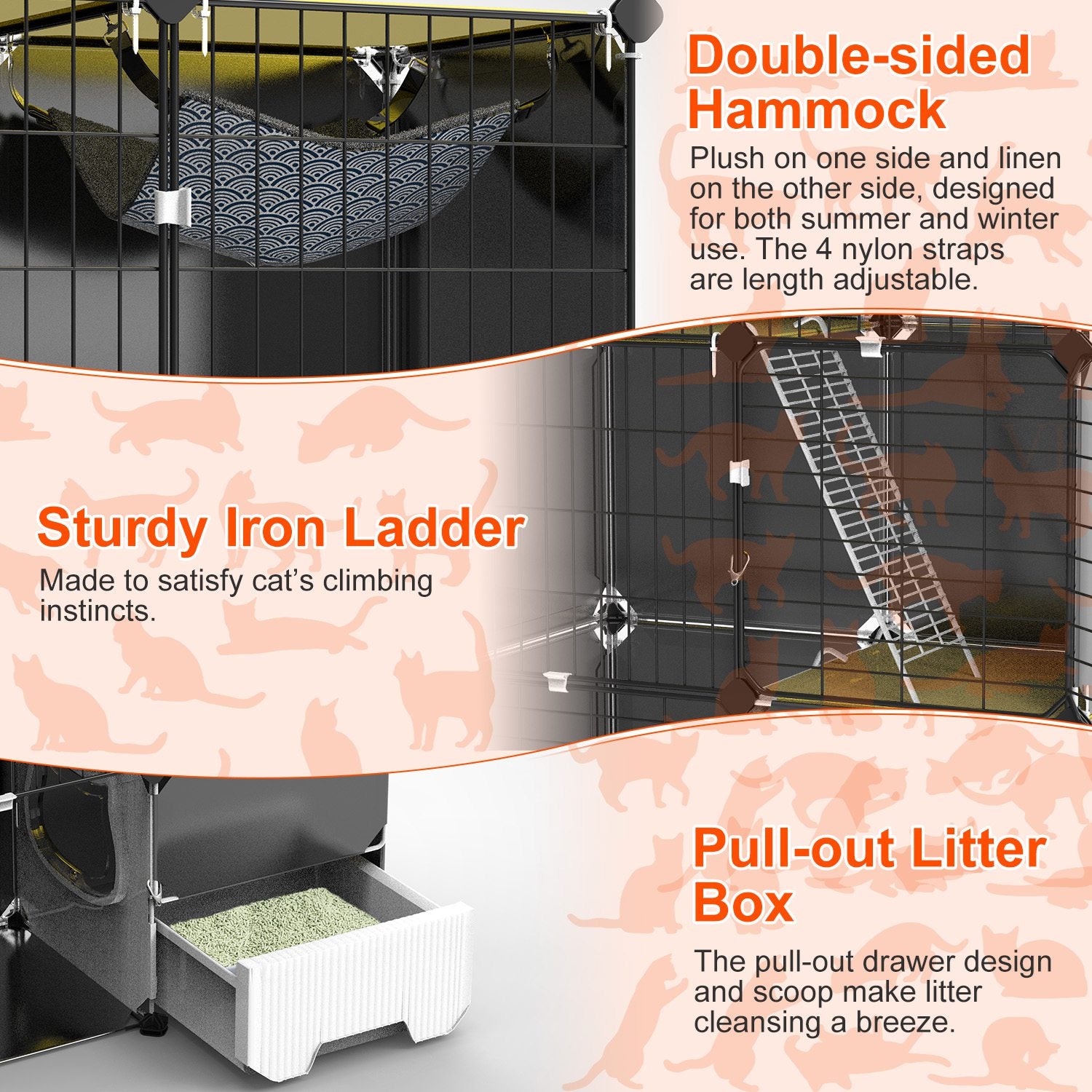 3 Tier Cat Cage Indoor With Litter Box Hammock Detachable Metal Wire Cat Kennel Cat House Cat Enclosure With Ladder For 1-2 Kittens - Purrfect Pet Haven