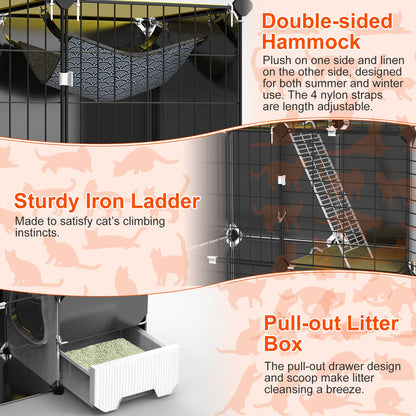 3 Tier Cat Cage Indoor With Litter Box Hammock Detachable Metal Wire Cat Kennel Cat House Cat Enclosure With Ladder For 1-2 Kittens - Purrfect Pet Haven