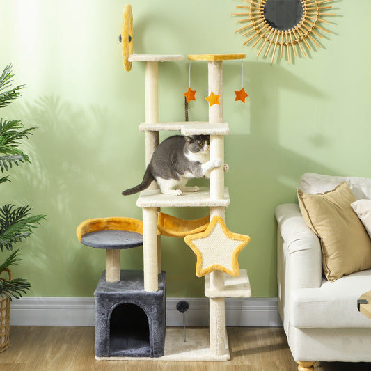 Cat Tree Moon and Star Theme - 63" Tall Condo Hammock Bed